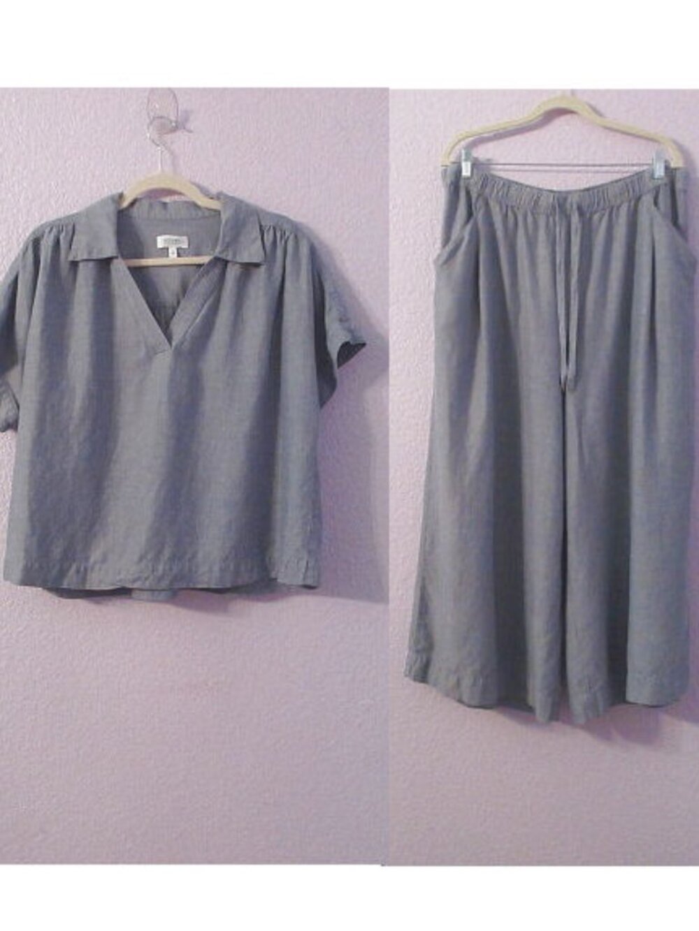 Haven Well Within Boxy Top & Palazzo Pants Set XL Linen Blend 2 Piece Pockets